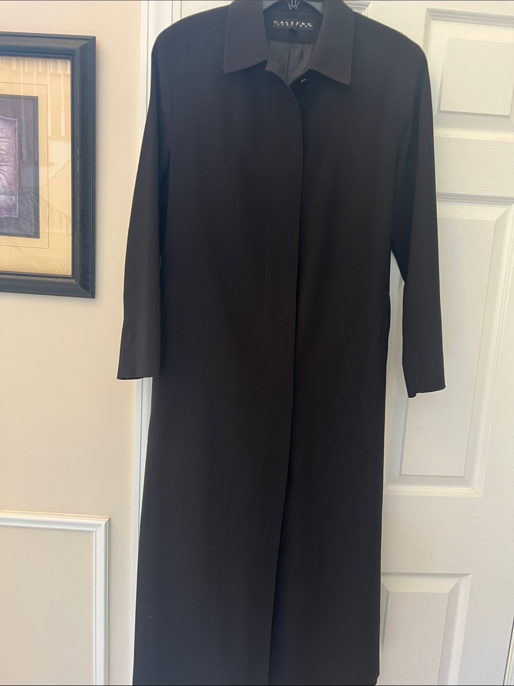Vintage Gallery Black Full Length Stretch Trench Coat Lightweight Size 6